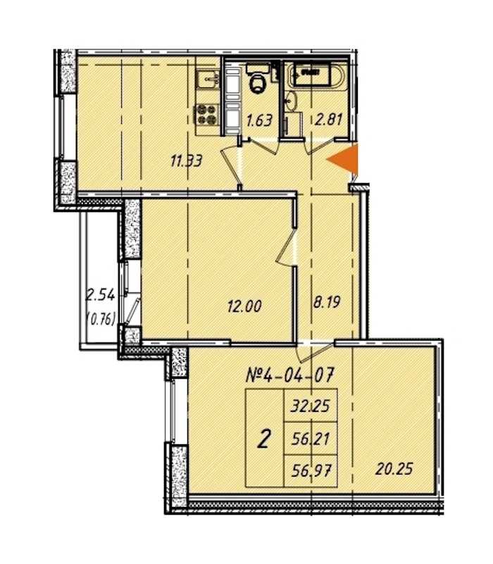 Двухкомнатная квартира в : площадь 56.97 м2 , этаж: 5 – купить в Санкт-Петербурге